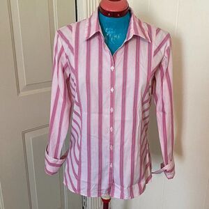 Liz Claiborne 100% Cotton Button Down Striped Fitted Shirt Women Size 8